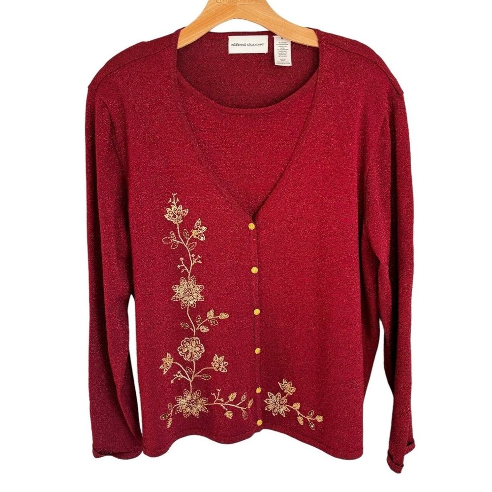 Alfred Dunner Red Sweater with Gold Floral Embroidery